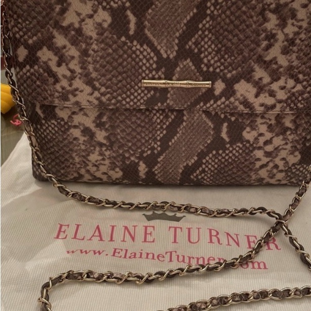 Elaine Turner Brown Snake Print Crossbody Bag